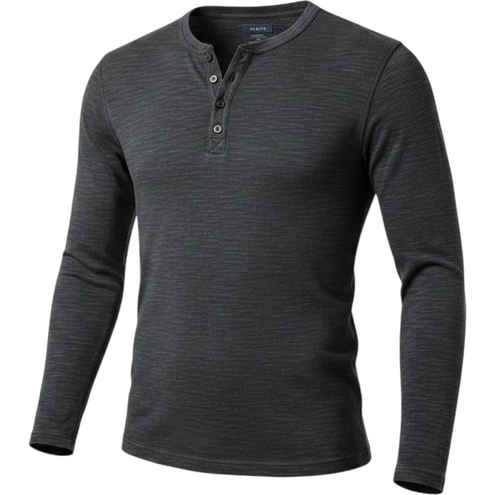 Alfani Mens XXL Charcoal Gray Stretch Long Sleeve Henley Shirt Textured Knit